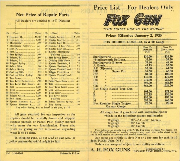 Price List--For Dealers Only, January 2, 1930.jpeg