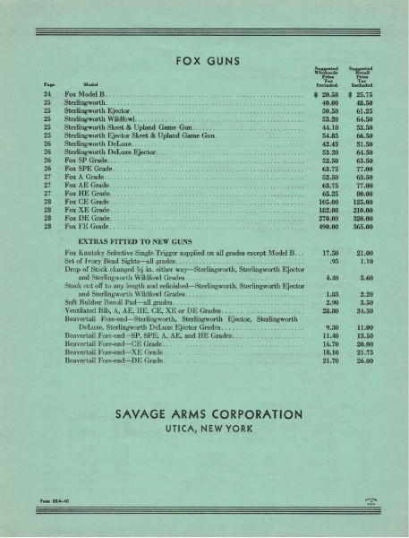 January 2, 1940, price list