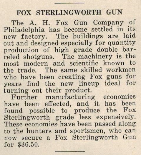 Fur - Fish - Game, September 1927, New A.H. Fox Factory.jpeg